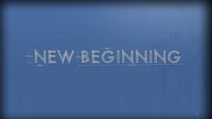 藍圖圖形，帶有「NEW BEGINNING」文字和尺寸線。