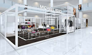 Michael Kors時裝店亭，玻璃牆和展示的色彩繽紛手袋。