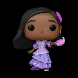 《奇幻魔法屋》米拉貝爾的Funko Pop公仔，身穿紫色連衣裙，手持粉紅色花朵。