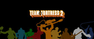 Team Fortress 2 標誌，帶有手持武器的彩色角色剪影。 — 3440x1440 壁紙