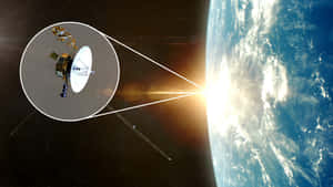 衛星繞地球運行，陽光在太空中從其碟形天線反射。 — 太空 壁紙