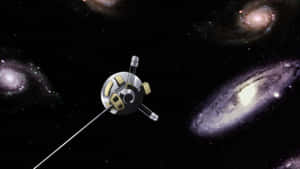 衛星在深空中漂浮於色彩繽紛的螺旋星系之間。 — 太空 壁紙