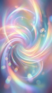 柔和粉彩抽象背景上，帶有發光散景粒子的鮮豔旋轉光束。 — 夢境 GIF 壁紙
