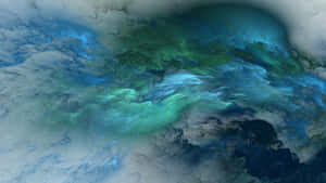 空靈的旋轉雲朵，藍色和綠色，帶有柔和的白色高光。