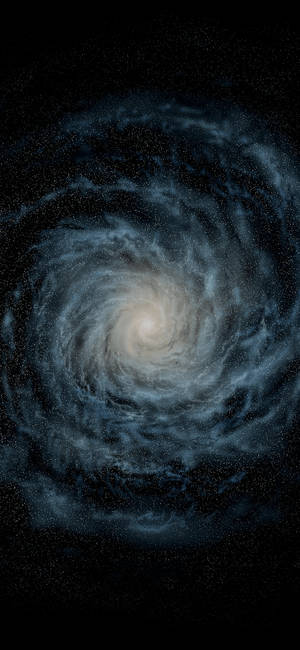 一個螺旋星系，帶有藍色旋臂和明亮的核心，以星空黑色背景為襯托。