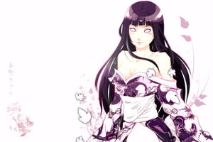 身著紫色花卉和服的動漫女孩，被櫻花環繞。