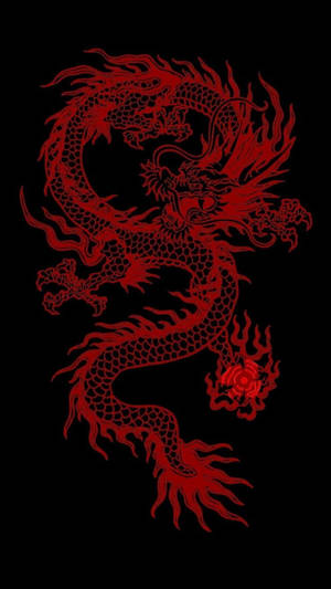 紅龍，帶有詳細的鱗片和火焰，背景為黑色。 — 日本龍動畫 壁紙