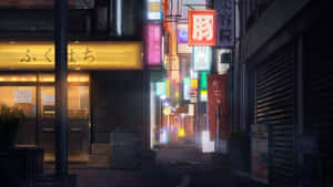 霓虹招牌照亮了夜晚寧靜的日本小巷。 — 唐人街 GIF 壁紙