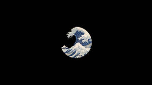 神奈川沖浪裏插圖，藍白配色，黑色背景