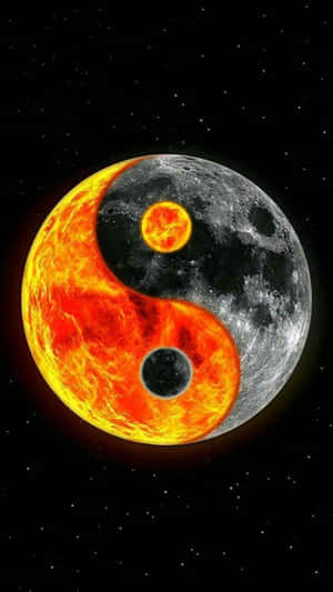 由太陽和月亮在太空中組成的陰陽符號，帶有星星