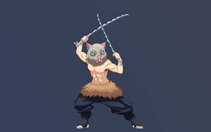 擁有野豬頭的動漫惡魔戰士，以戰鬥姿勢揮舞兩把劍。
