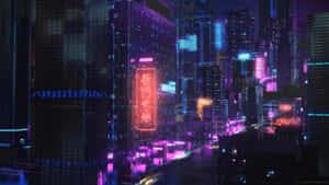 未來主義的夜晚城市，閃爍的霓虹招牌和雨濕的街道。 — 黑暗日系 壁紙