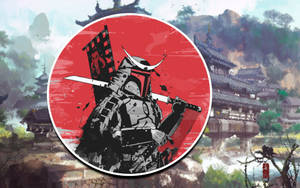 波巴·費特作為武士戰士，在日本村莊前手持武士刀。