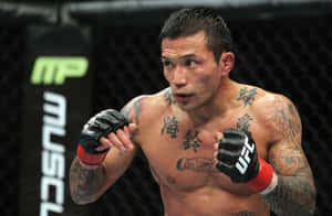 戴著UFC手套的紋身選手在八角籠內比賽。 — 日本武士 壁紙