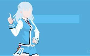 穿著藍色校服的銀發動漫少女向上指。 — 可愛動漫女仔 壁紙