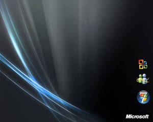 深色背景上帶有 Windows 7 圖示的抽象藍色光線條紋