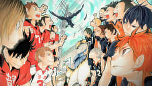 動漫排球運動員在比賽中熱情地歡呼。