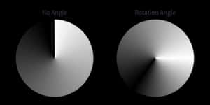 兩個灰階圓形漸變，分別標有 No Angle 和 Rotation Angle。 — 灰色 GIF 壁紙
