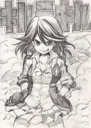 表情堅定的動漫女孩坐在瓦礫中，單色素描風格。 — 靚靚動畫 壁紙