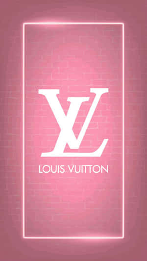 Louis Vuitton 標誌在粉紅磚牆上的白色霓虹燈框內。