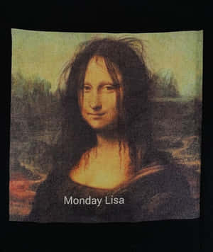 扭曲的蒙娜麗莎，頭髮凌亂，文字 Monday Lisa 在深色背景上。
