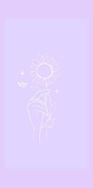 手拿向日葵、蝴蝶和星星在薰衣草背景上