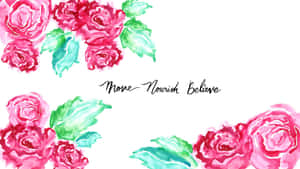 粉紅色和藍綠色水彩玫瑰搭配勵志文字 Move Nourish Believe