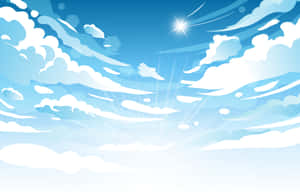 太陽穿過蓬鬆的雲層，在充滿活力的藍天中閃耀。 — 靚靚動畫 壁紙
