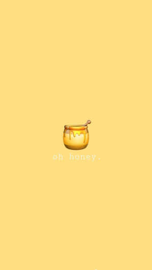 一個蜂蜜罐表情符號，滴著蜂蜜，在黃色背景上有文字 oh honey。