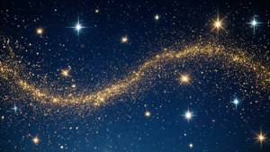 一道金色宇宙塵埃的波浪在繁星點點的夜空中旋轉。