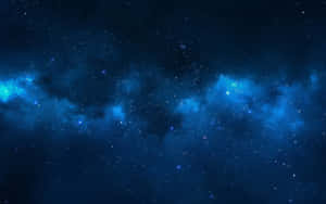 一個充滿星星的藍色星雲，位於深空之中。