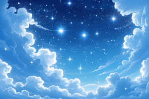 明亮的藍天，有蓬鬆的白雲和閃爍的星星透過。 — 藍天 壁紙