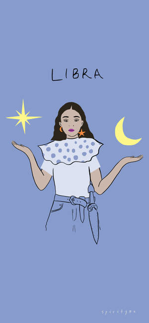 天秤座星座插圖，包含女性、星星和彎月。