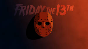 Friday the 13th恐怖電影標題，帶有標誌性橙色曲棍球面具，背景為紅黑漸變。