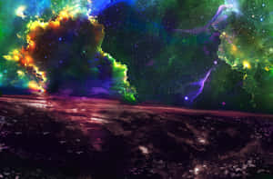 充滿活力的宇宙星雲，在黑暗紋理表面之上有星星。