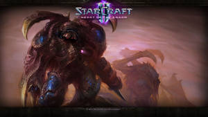 Zerg戰士，發光的眼睛和盔甲，在煙霧瀰漫的戰場上。