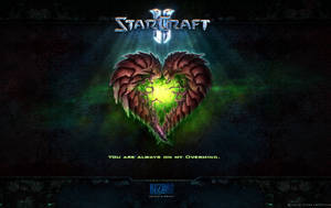 StarCraft II標誌，帶有發光心臟和文字You are always on my Overmind。