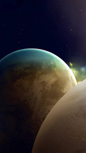 深空中的兩顆行星，背景有星星和發光的星雲。