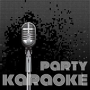 復古麥克風，帶有「PARTY KARAOKE」文字，星空背景 — 派對 壁紙
