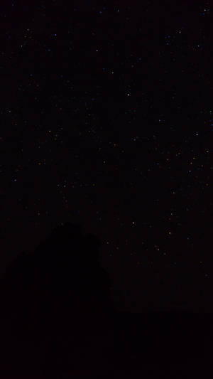 黑暗的山脈輪廓在繁星點點的夜空下。