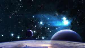 在宇宙場景中觀看遙遠的行星和發光的星星。 — 太空 壁紙