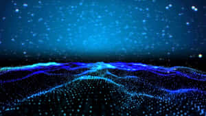星空數位天空下的藍色粒子波浪 — 海浪 壁紙