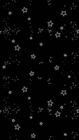 黑色背景配白色輪廓星星和點點，適合宇宙風格設計。