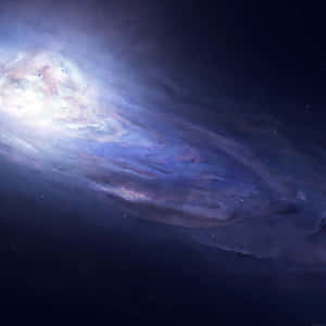 一個充滿活力的紫色和藍色螺旋星系，在繁星點點的夜空中閃耀。