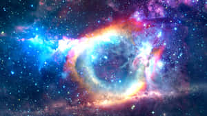 一個色彩繽紛的宇宙星雲，在深空中閃爍著星星。