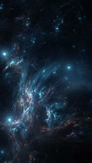 在深空中發光的藍色和橙色星雲，散佈著星星。