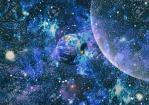 地球和月亮在色彩繽紛的星雲中