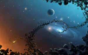 透過小行星環看到的螺旋星系。 — 天空美學 壁紙