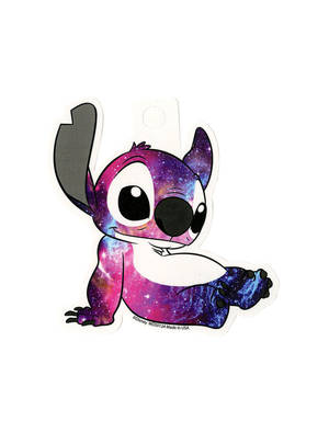 一個微笑的卡通外星人，身上有星系圖案。