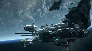 未來戰艦在行星附近的小行星帶中機動。